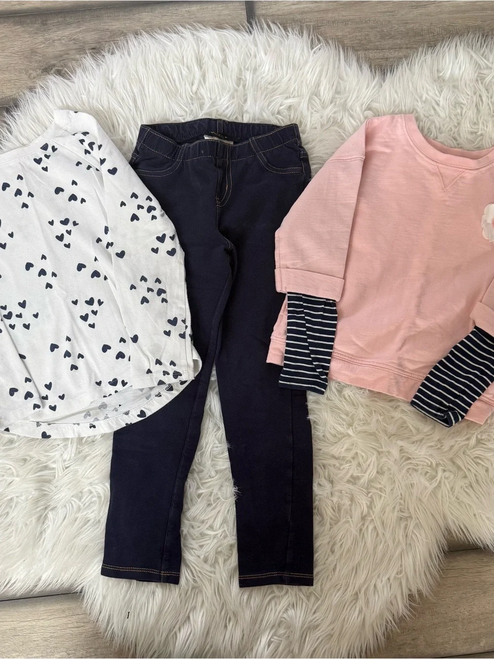 Girls' 5T Outfits Pink Layered Long-Sleeve Top, Heart Top, Jeggings